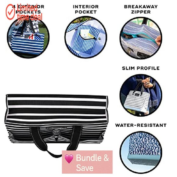 Medium Tote Bag with 5 Pockets, Breakaway Zipper, Slim Style for Women - Picture 3 of 7